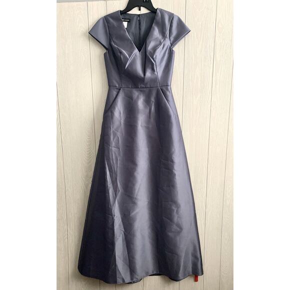 Alfred Sung V-Neck Cap Sleeve Formal Gown Dress Silverstone Gray Size 2 NWT - Picture 2 of 9